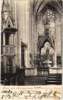 1901 Heiligenkreuz im Wienerwald, Hochaltar und Kanzel (19. Jahrh.) / church interior