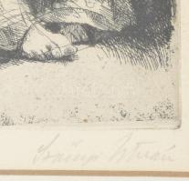 Szőnyi István (1894-1960): Pihenés. Rézkarc, papír, jelzett. , üvegezett fakeretben 15x10 cm