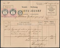 1886 Szombathely, Hudetz József kőfaragó mester számlája, körmendi lakos részére, 2 db 1 ft., és 1 db 50 kr okmánybélyeggel, hajtott.