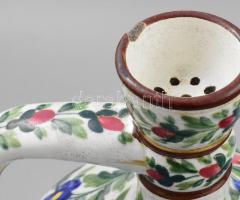 2 db antik fajansz csörgő korsó. Kézzel festett, jelzés nélkül, XIX. sz. kis kopásokkal 27 cm