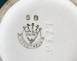 cca 1910-1920, Hollóházi Szakmáry váza, jelzett, domború virágmintával díszített, kopással, m: 15 cm...