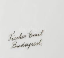 6 db Fischer Emil leveses tányér. Kézzel festett, kézzel festett jelzéssel, kopással, egy tányéron l...