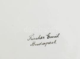 8 db Fischer Emil lapos tányér. Kézzel festett, kézzel festett jelzéssel, kopással, d: 25,5 cm