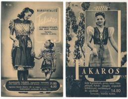 Magyar Divatcsarnok reklám "Magyart a magyarnak a Magyar Divatcsarnokból". Budapest VII. Rákóczi út 70-76. - 2 db régi használatlan képeslap / 2 pre-1945 Hungarian fashion shop advertisement postcards