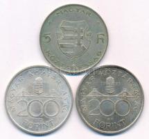 1947. 5Ft Ag "Kossuth" + 1993. 200Ft Ag "MNB" (2x) T:AU,XF patina