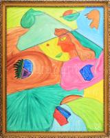 Hincz jelzéssel: Szürrealista portré. Vegyes technika, papír. keretben 40x50 cm