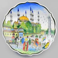 Ashlan Gini Collection Kütahya török dísz tál. Mázas kerámia, kézzel festett, jelzett, hibátlan d: 32 cm