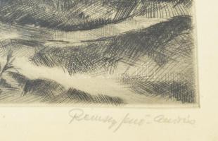 Remsey (Jenő) András (1929-2011): Falusi házak. Rézkarc, papír, jelzett. Üvegezett fakeretben, 28,5×...