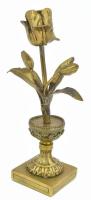 Antik bronz tulipán szobor vázában. Sérült, a virágszár csavarozása kilazult. Talp: 6x6 cm, m: 22 cm