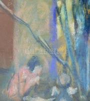 Olvashatatlan jelzéssel (Miháltz Pál?): Játszó gyerek. Pasztell, papír. Üvegezett, dekoratív, kissé ...