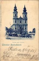 1900 Szabadka, Subotica; Terézia nagy templom, lovas kocsik. Heumann Mór kiadása / church, horce car...