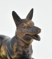 Szépen kidolgozott, bronzírozott fém kutya szobor, vékony márvány talpon. h: 18x11 cm