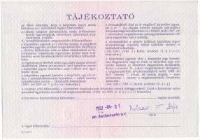 Budapest 1991. "Országos Kárrendezési és Kárpótlási Hivatal" kárpótlási jegye 10.000Ft-ról...