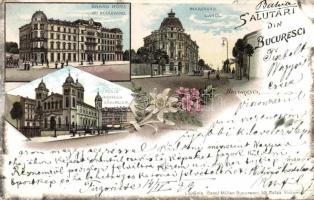 1899 Bucharest with Hotel and post-office Litho