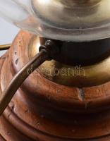 Antik asztali lámpa. Fa, üveg, réz, korának megfelelő, jó állapotban, m: 43 cm, ritka!