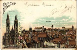 1898 (Vorläufer) Nürnberg, Nuremberg; Die Lorenzkirche / general view, church. Art Nouveau, floral, litho (EK)