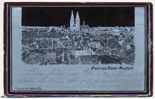 1899 (Vorläufer) Wiener Neustadt, Bécsújhely; general view. metallic foil postcard (worn edges)