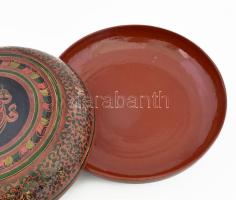 Burmai lakkozott fadoboz, kopással, d: 23 cm