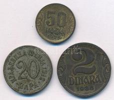 Jugoszlávia 1938. 50p Al-bronz + 2D Al-bronz + Szerbia 1912. 20p Cu-Ni T:VF patina Yugoslavia 1938. 50 Para Al-bronze + 2 Dinara Al-bronze + Serbia 1912. 20 Para Cu-Ni C:VF patina