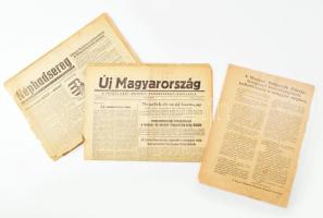 1956 Forradalmi újságok, 7 db, vegyes állapotban, közte sérült, hiányos is + 2 db röplap: A Magyar Dolgozók Pártja Központi Vezetőségének nyilatkozata; ,,Nagy Imrében bizalmunk!", az Egyetemi Forradalmi Diákbizottság röplapja