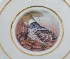 Hollóházi vadászmintás pálinkás készlet, matricás, jelzett, eredeti dobozában