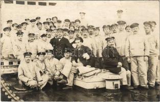 Osztrák-magyar matrózok a fedélzeten: SMS Lika, SMS Schwarzenberg és SMS Don Juan D'Austria sapkákkal / K.u.k. Kriegsmarine Matrosen / Austro-Hungarian Navy mariners. photo