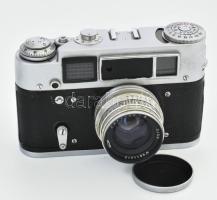 FED 4 szovjet fényképezőgép, Jupiter-8 2/50 objektívvel, eredeti bőr tokjában, dohos