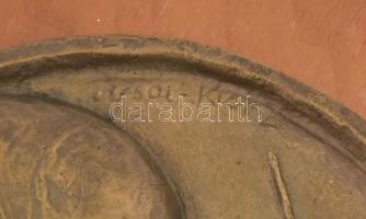 Olcsai Kiss Zoltán (1895-1981): Cervantes. Bronz egyoldalas plakett fa lapra applikálva, fa lapon sé...