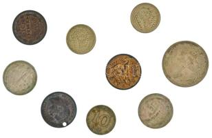 9xklf, gyengébb állapotú ezüst érméből álló tétel, benne 1937. 1P Ag + Ausztria ~1870. 10kr Ag Ferenc József az érme hátlapja lecsiszolva és gravírozva (ly.) + Kanada 1962. 10c Ag II. Erzsébet + Orosz Birodalom 1906-1914. 10k Ag (3xklf) + Svédország 1928-1957. 10ö Ag (3xklf) T:F,VG patina 9xdiff silver coin lot in weaker condition, within Hungary 1937. 1 Pengő Ag + Austria ~1870. 10 Kreuzer Ag Franz Joseph the reverse of the coin is polished and engraved (holed) + Canada 1962. 10 Cents Ag Elizabeth II + Russian Empire 1906-1914. 10 Kopecks Ag (3xdiff) + Sweden 1928-1957. 10 Öre Ag (3xdiff) C:F,VG patina