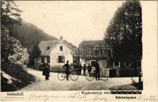 1907 Ödenhof, Oedenhof; Wegkeuzung zum Rohrbachgraben / street view, men with bicycles. B.K.W.I. 2013. (EK)