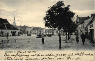 1906 Vágújhely, Neustadt an der Waag, Nové Mesto nad Váhom; Piac tér, Horovitz Adolf üzlete és saját kiadása / market square, publisher's shop (EK)