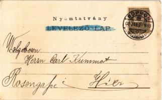 1900 Sopron, Várostorony, Színház tér. Boldog Újévet kíván Kummert Lajos. L. F. Kummert saját kiadás...