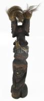 Afrikai szobor, arcokkal, hajjal. Sérüléssel, m: 45 cm