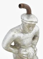 Alumínium focikapus figurával asztali lámpa, márvány talapzaton, vezetékezés nélkül, kopással, 20x9,...