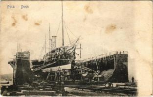 Pola, K.u.K. Kriegsmarine / SMS Miramar, Osztrák-Magyar Haditengerészet kerekes gőzjachtja a szárazdokkban / Austro-Hungarian Navy yacht in the dry dock. A. Bonetti (fa)