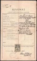 1903 Miskolc, kivonat a miskolci izraelita hitközség születési anyakönyvéből, 1 koronás illetékbélyeggel, Rosenfeld Mayer rabbi aláírásával, a rabbiság béylegzőjével