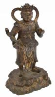 Wei Tuo (Skanda) szobor. Kína, XVIII-XIX. sz. Lekopott hideglakkozott és hidegaranyozott öntött bronz. Jelzés nélkül, m: 31 cm