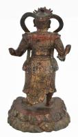 Wei Tuo (Skanda) szobor. Kína, XVIII-XIX. sz. Lekopott hideglakkozott és hidegaranyozott öntött bron...