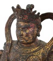Wei Tuo (Skanda) szobor. Kína, XVIII-XIX. sz. Lekopott hideglakkozott és hidegaranyozott öntött bron...