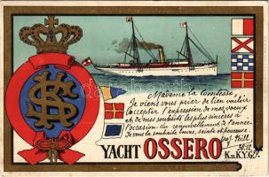 1899 (Vorläufer) Yacht Ossero K.u.K. Y. G. - K.u.K. Kriegsmarine Dampfyacht (Stationsschiff) / / SMS Dalmat osztrák-magyar haditengerészet vitorlás gőzjachtja / Austro-Hungarian Navy sailing steam yacht. Georg Buxenstein & Comp. Art Nouveau litho (EK)