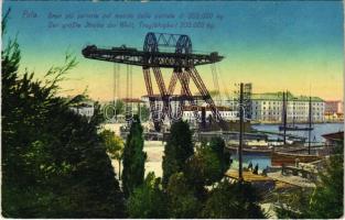 1915 Pola, Pula; Der größte Krahn der Welt. Tragfähigkeit 300,000 kg / A világ legnagyobb daruja, teherbírása 300,000 kg, hajógyár. Photochrom C. Fano 1915/16. 2. / the largest crane in the world, shipyard (EK)