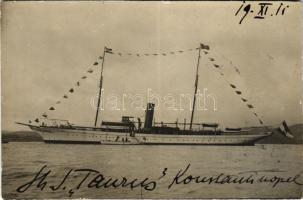 1911 Contantinople, Istanbul; K.u.K. Kriegsmarine S.M.S. Taurus / SMS TAURUS (később Marechiaro) cs. és kir. haditengerészeti állomáshajó Konstantinápolyban / SMS Taurus Austro-Hungarian Navy station ship. photo