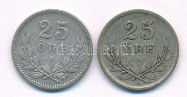 Svédország 1917. 25ö Ag + 1938. 25ö Ag T:F patina Sweden 1917. 25 Öre Ag + 1938. 25 Öre Ag C:F patina Krause KM#785