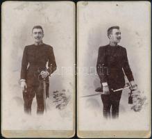 cca 1900 Földes Gyula fiatal katona két kabinetfotója Hegedűs Vilmosné szentesi műterméből kis kopással a szélén 11x21 cm
