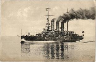 SMS Sankt Georg osztrák-magyar páncélos cirkáló / SM Großer Kreuzer &quot;St. Georg&quot; K.u.K. Kriegsmarine Panzerkreuzer / Austro-Hungarian Navy, SMS Sankt Georg armored cruiser. Phot. A. beer, Verlag F. W. Schrinner, Pola 1910.