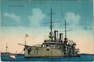 1917 SM Schiff Árpád K.u.K. Kriegsmarine / SMS Árpád az Osztrák-Magyar Haditengerészet Habsburg-osztályú csatahajója / WWI Austro-Hungarian Navy Habsburg-class pre-dreadnought battleship. Verlag M. Schulz (EK)