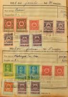 Teljes forgalmi adó lerovási könyv az 1923-1925 közötti időszakra közel 1.500 db Forgalmi adó bélyeggel / Fast 1.500 turnover tax stamps from 1923-1925 in complete tax booklet.