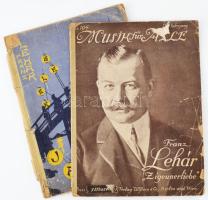 1913-1923 2 db Franz Lehár (Lehár Ferenc) zenei kiadvány / kotta: Musik für Alle IX. Jahrgang Nr. 104. Franz Lehár ,,Zigeneurliebe" + Die gelbe Jacke. Operette in 3 Akten von Victor Léon. Musik von Franz Lehár. Kiadói papírkötésben, sérült állapotban, az egyikben kézzel írt magyar nyelvű dalszöveg-fordításokkal.