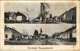 1942 Nemesdéd (Marcali), utcaképek, római katolikus templom és iskola, körjegyzőség, Hangya szövetkezet üzlete, községi nagyvendéglő, gyógyszertár, református templom (fa)