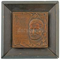 Bartos István Péter (1947-2010) DN Az embert el lehet pusztítani, de nem lehet legyőzni - Hemingway öntött bronz plakett, fa keretben (102x101mm) T:AU